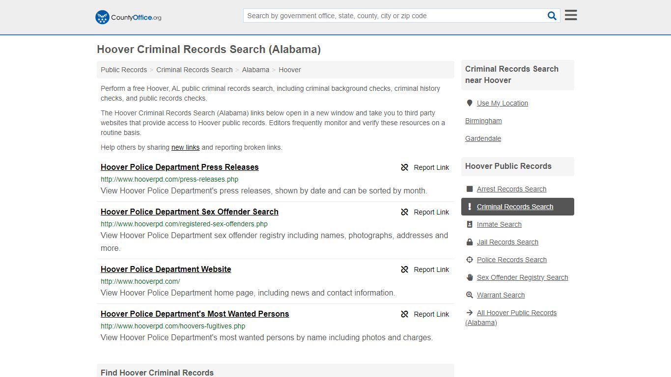 Hoover Criminal Records Search (Alabama) - County Office